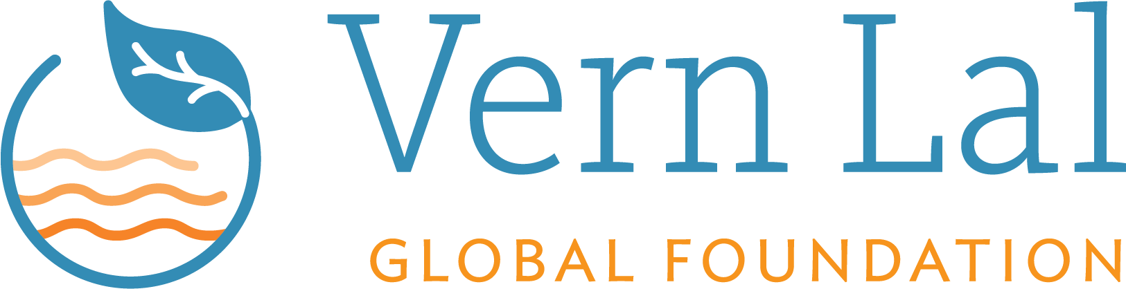 Logo of Vern Lab Global Foundation featuring a blue leaf above wavy orange lines inside a circle, with the organization’s name in blue and orange text on a white background.