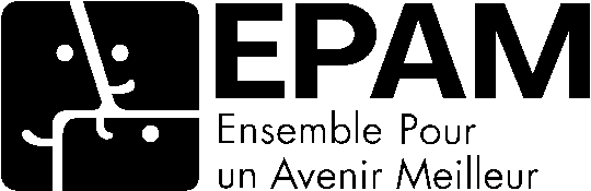 Logo for EPAM featuring abstract faces on the left and the text EPAM Ensemble Pour un Avenir Meilleur on the right.